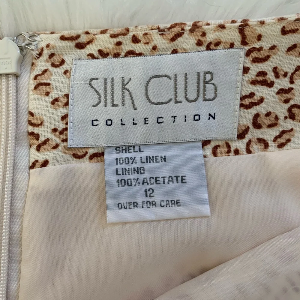 Silk Club Linen Leopard Pencil Skirt with Palm Tree Border and Beaded Hem